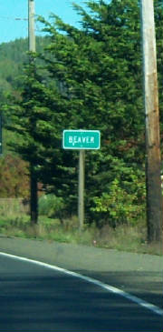 The Beaver, OR sign before entering the town