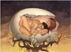 twin flames sleeping in egg